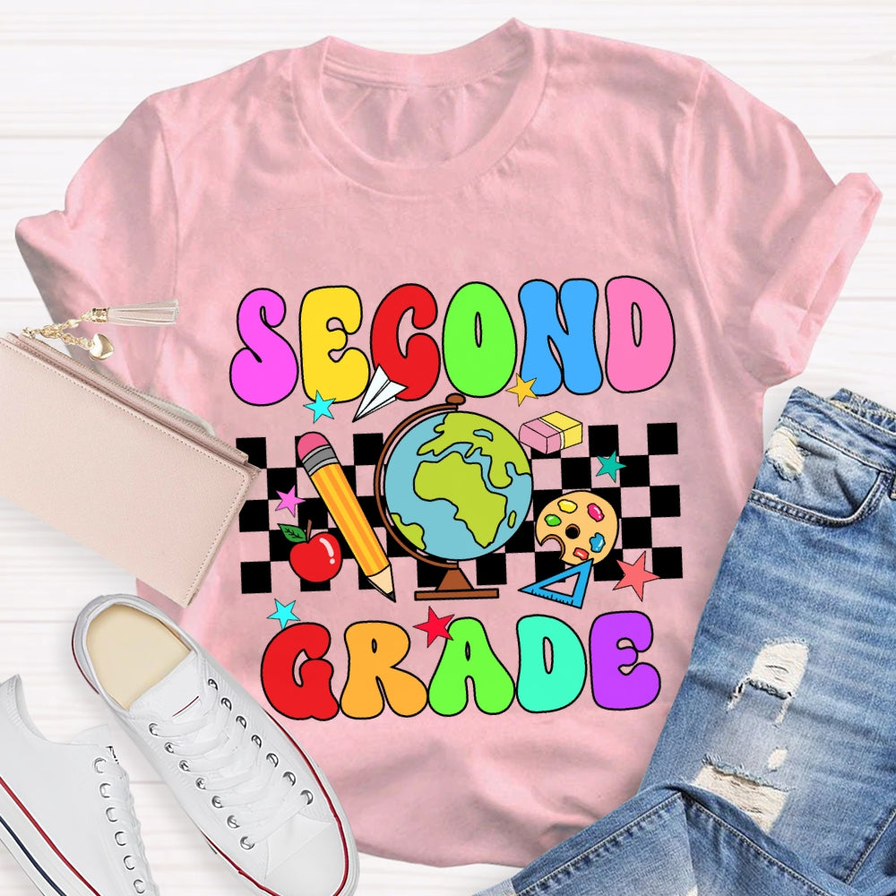 Personalized Grade And Name Checkerboard Globe T-Shirt