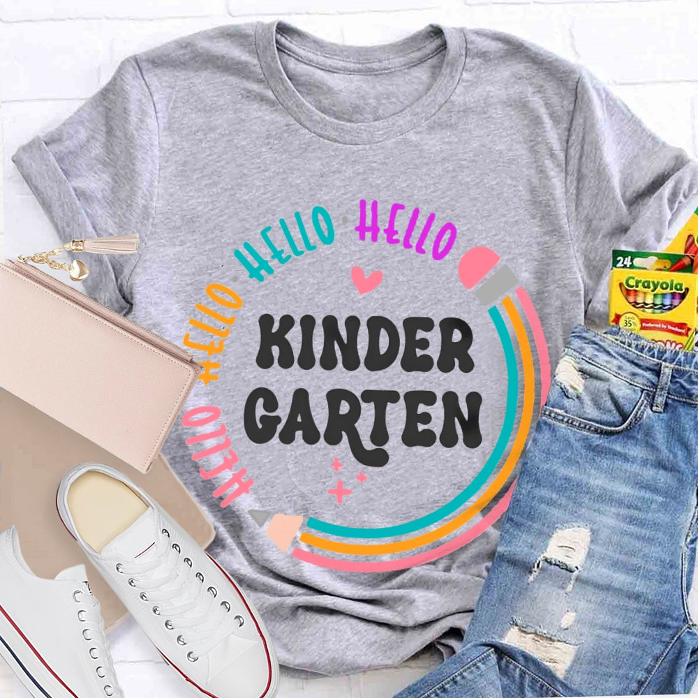 Personalized Grade Hello Kinder Garten Colored Pencils T-shirt