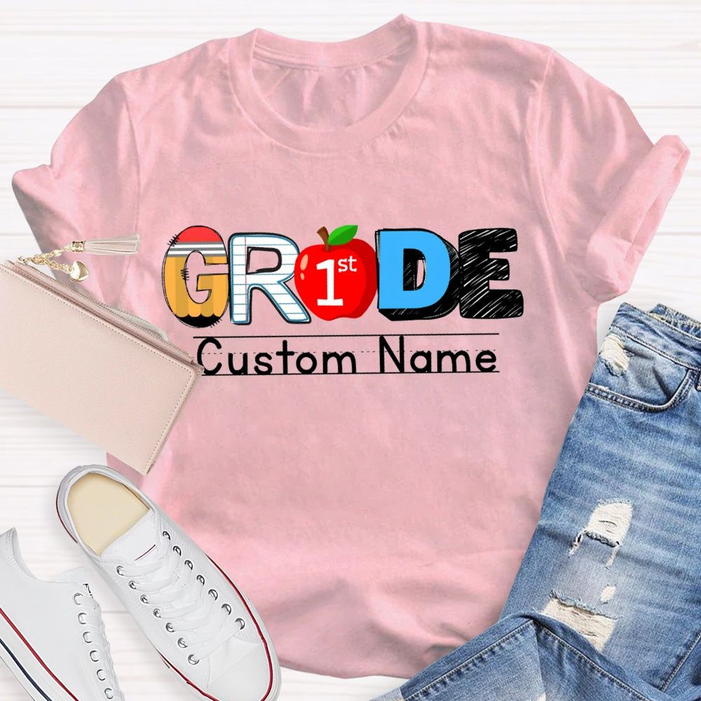 Personalized Name And Grade First Grade Red Apple T-shirt