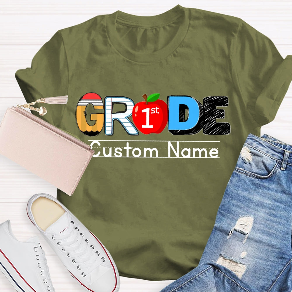 Personalized Name And Grade First Grade Red Apple T-shirt