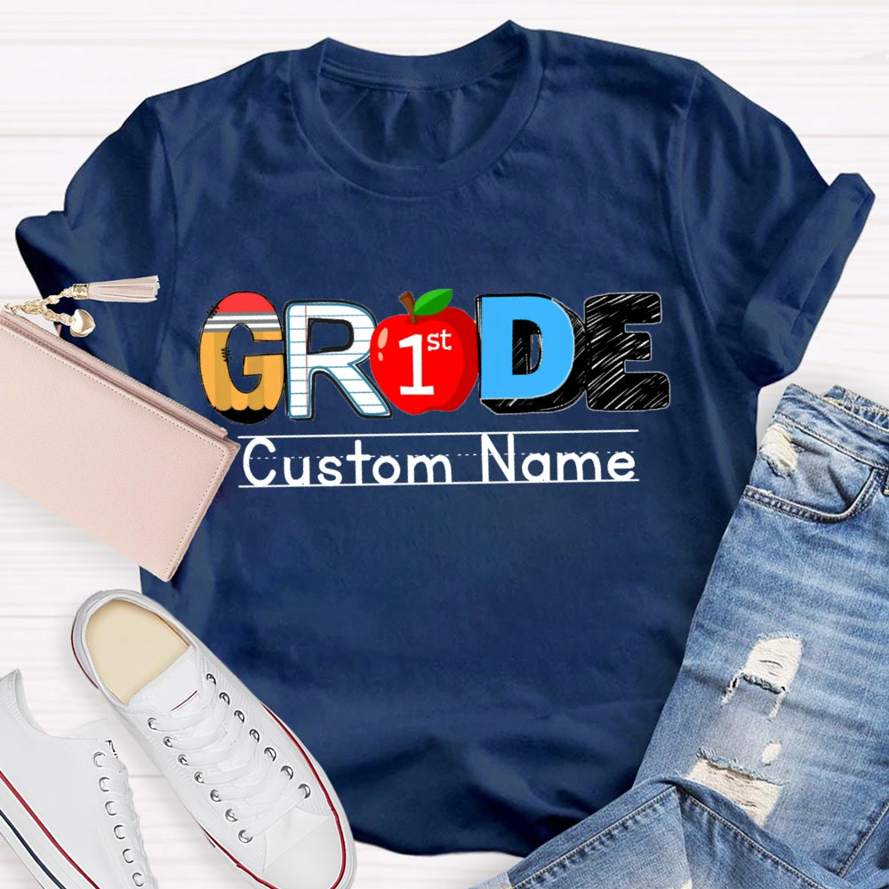 Personalized Name And Grade First Grade Red Apple T-shirt