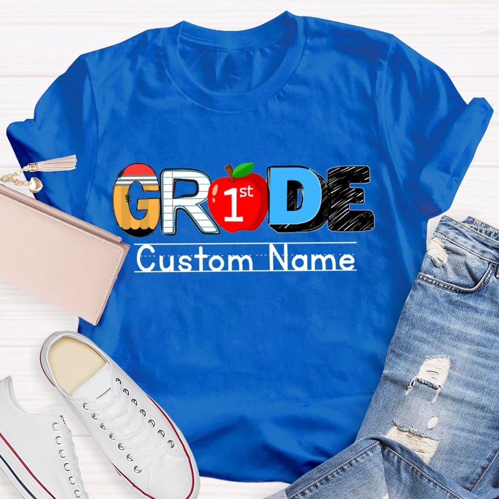Personalized Name And Grade First Grade Red Apple T-shirt