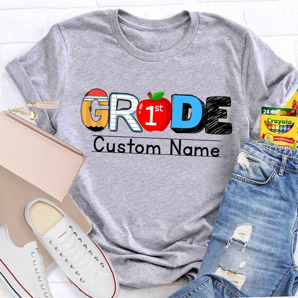 Personalized Name And Grade First Grade Red Apple T-shirt