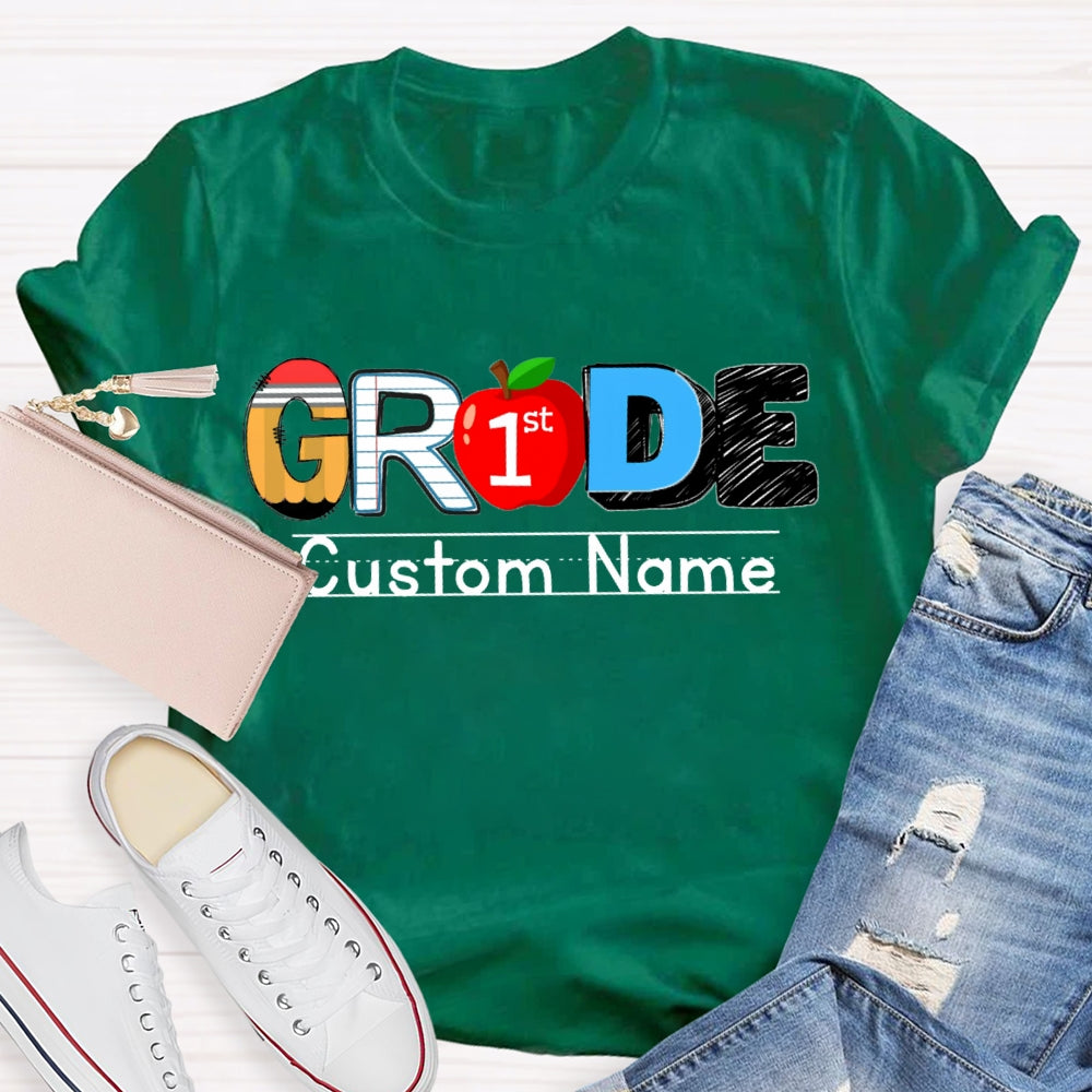 Personalized Name And Grade First Grade Red Apple T-shirt