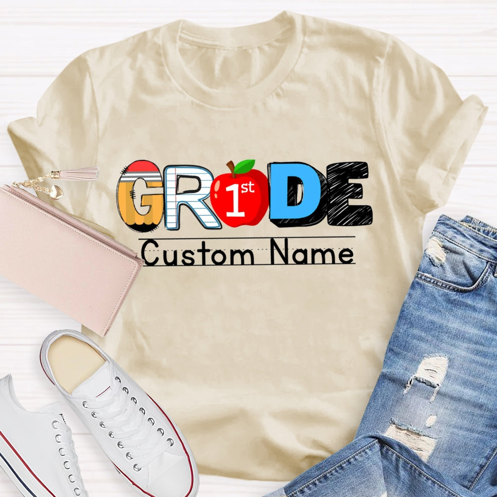 Personalized Name And Grade First Grade Red Apple T-shirt