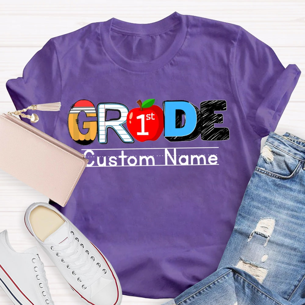 Personalized Name And Grade First Grade Red Apple T-shirt