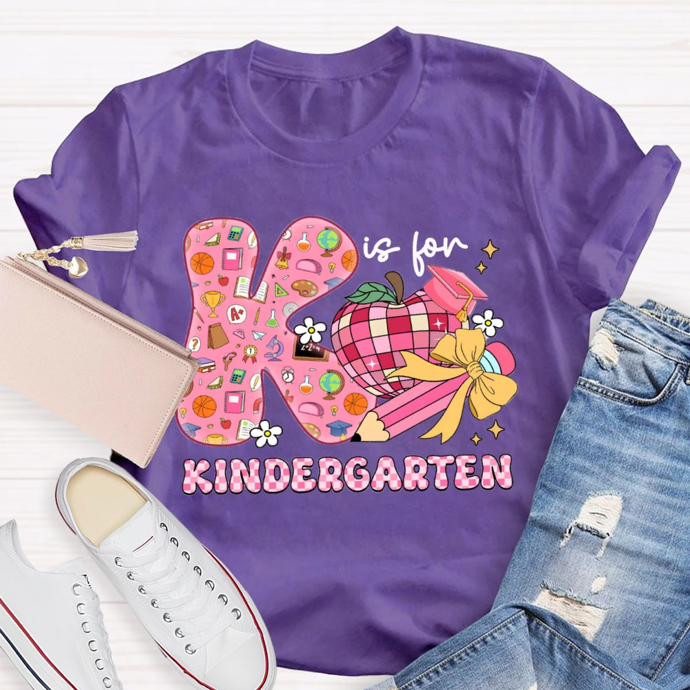 Personalized Grade Kindergarten Pink Bow And Apple Teacher T-shirt