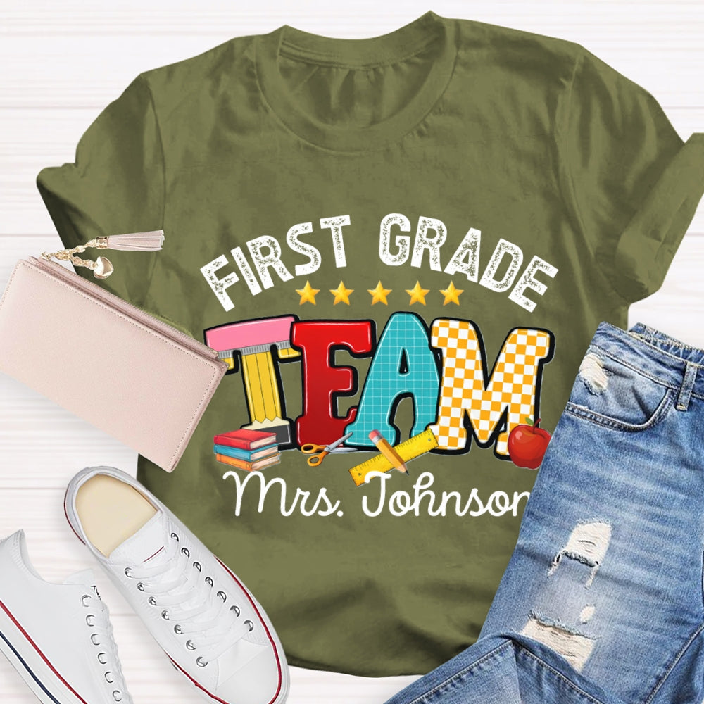 Personalized Name And Grade First Grade Team Little Star T-shirt