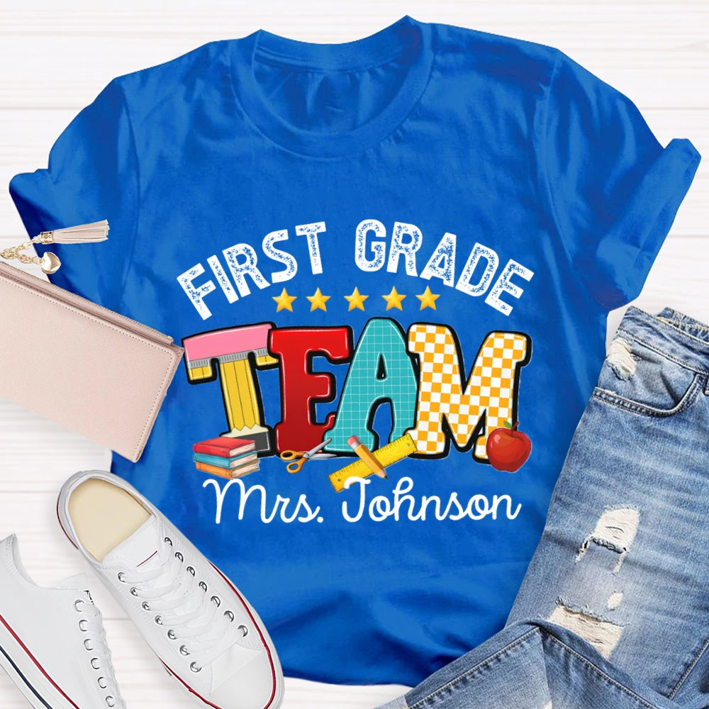 Personalized Name And Grade First Grade Team Little Star T-shirt