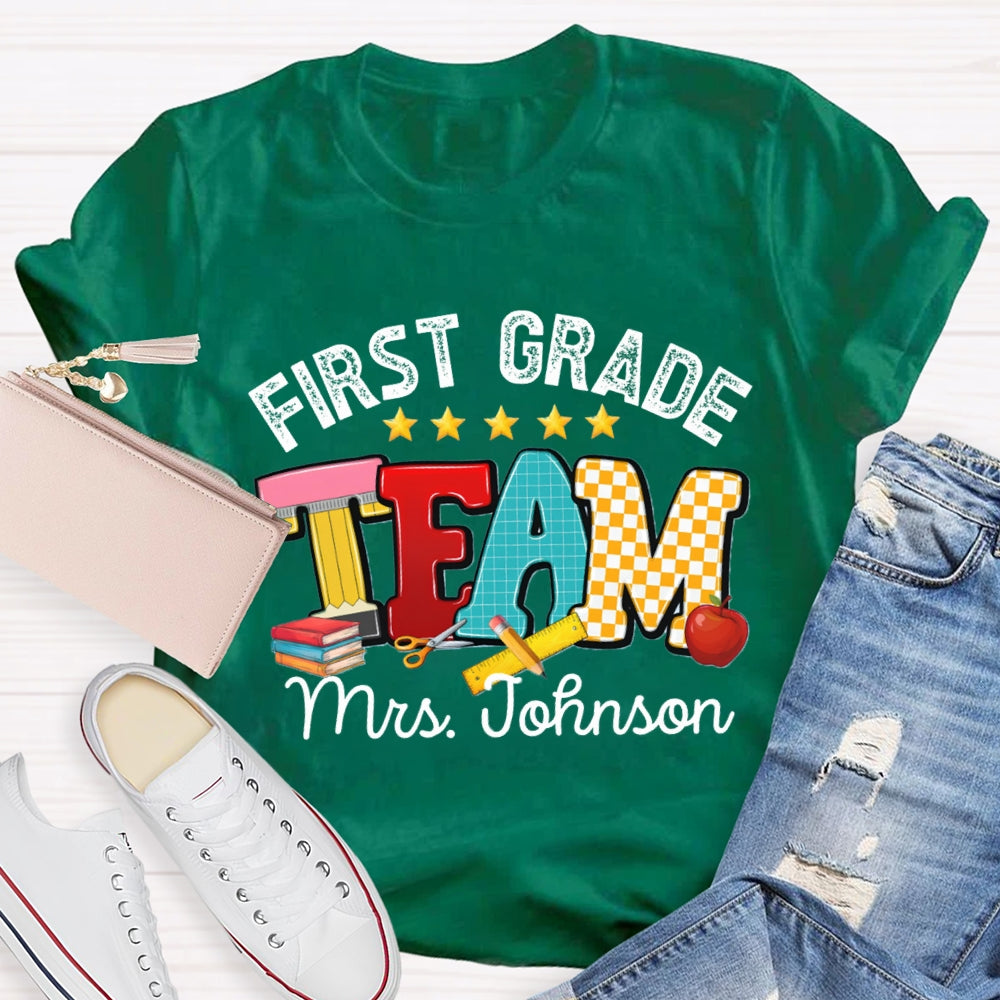 Personalized Name And Grade First Grade Team Little Star T-shirt