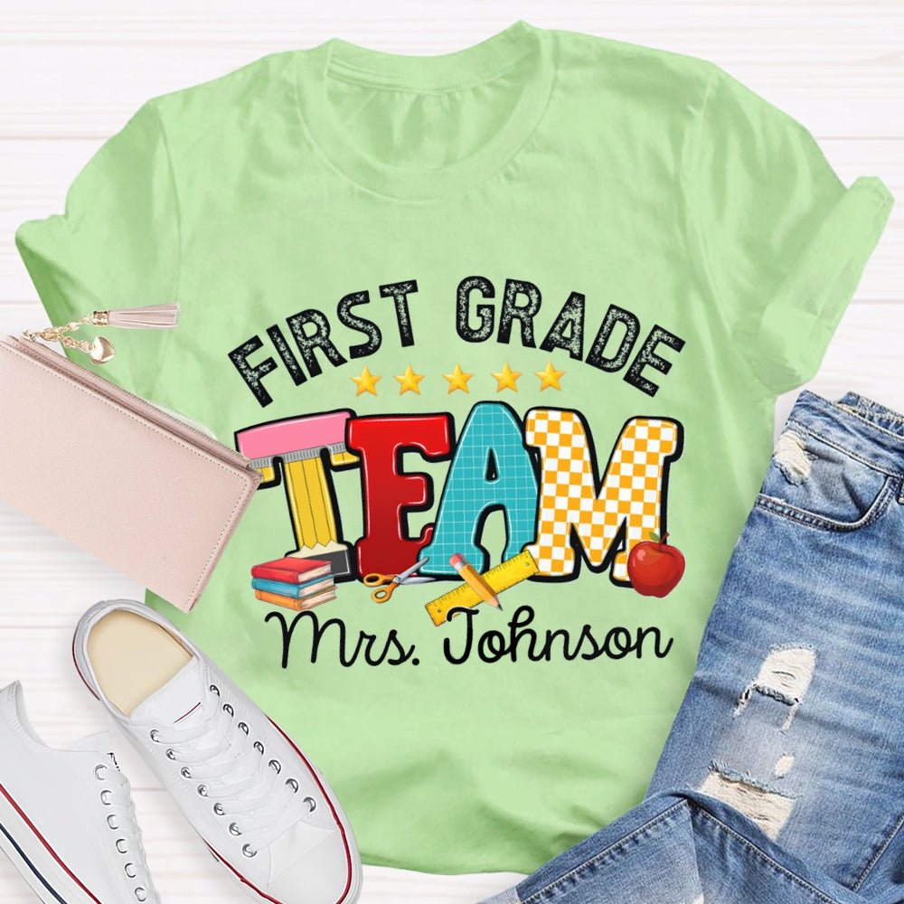 Personalized Name And Grade First Grade Team Little Star T-shirt