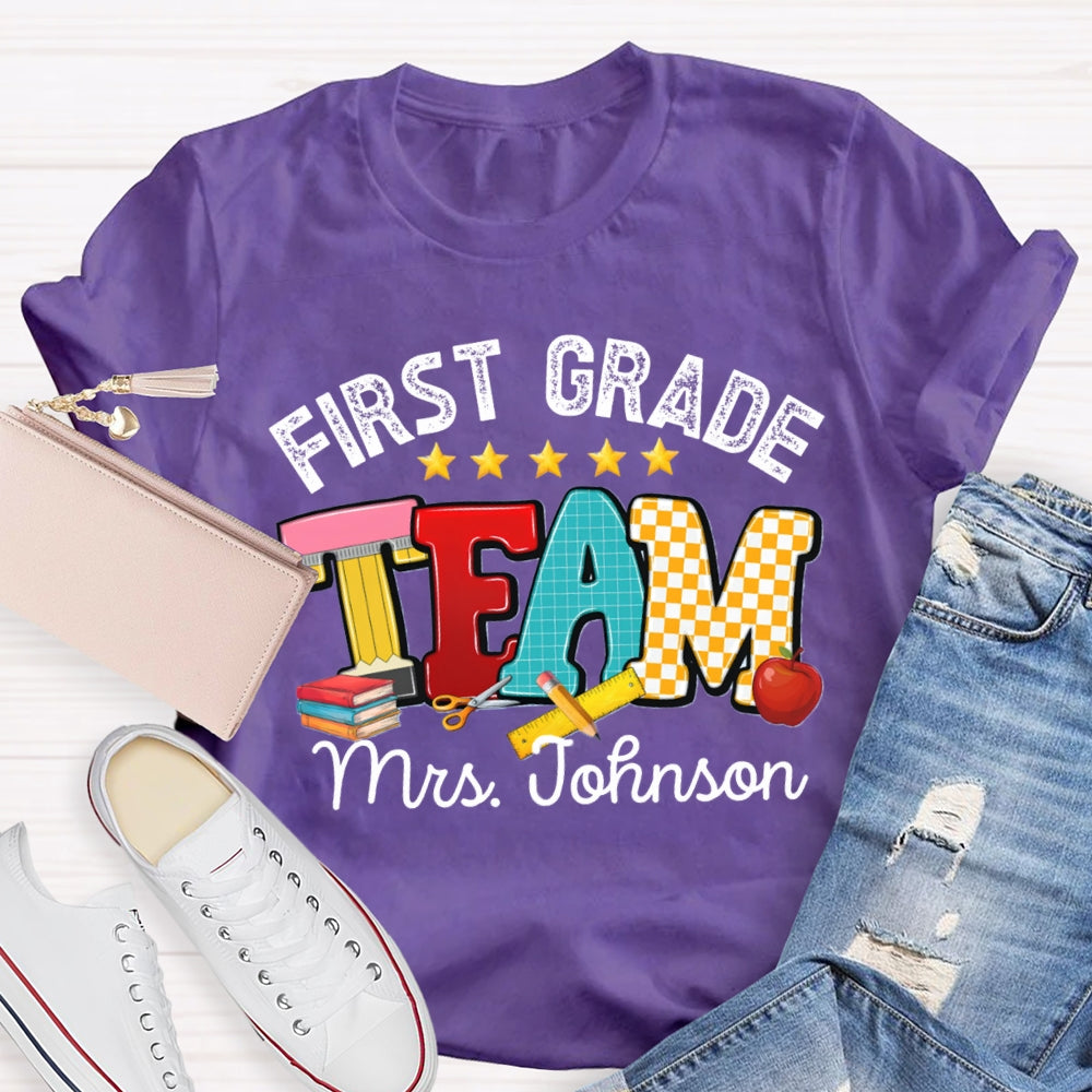 Personalized Name And Grade First Grade Team Little Star T-shirt