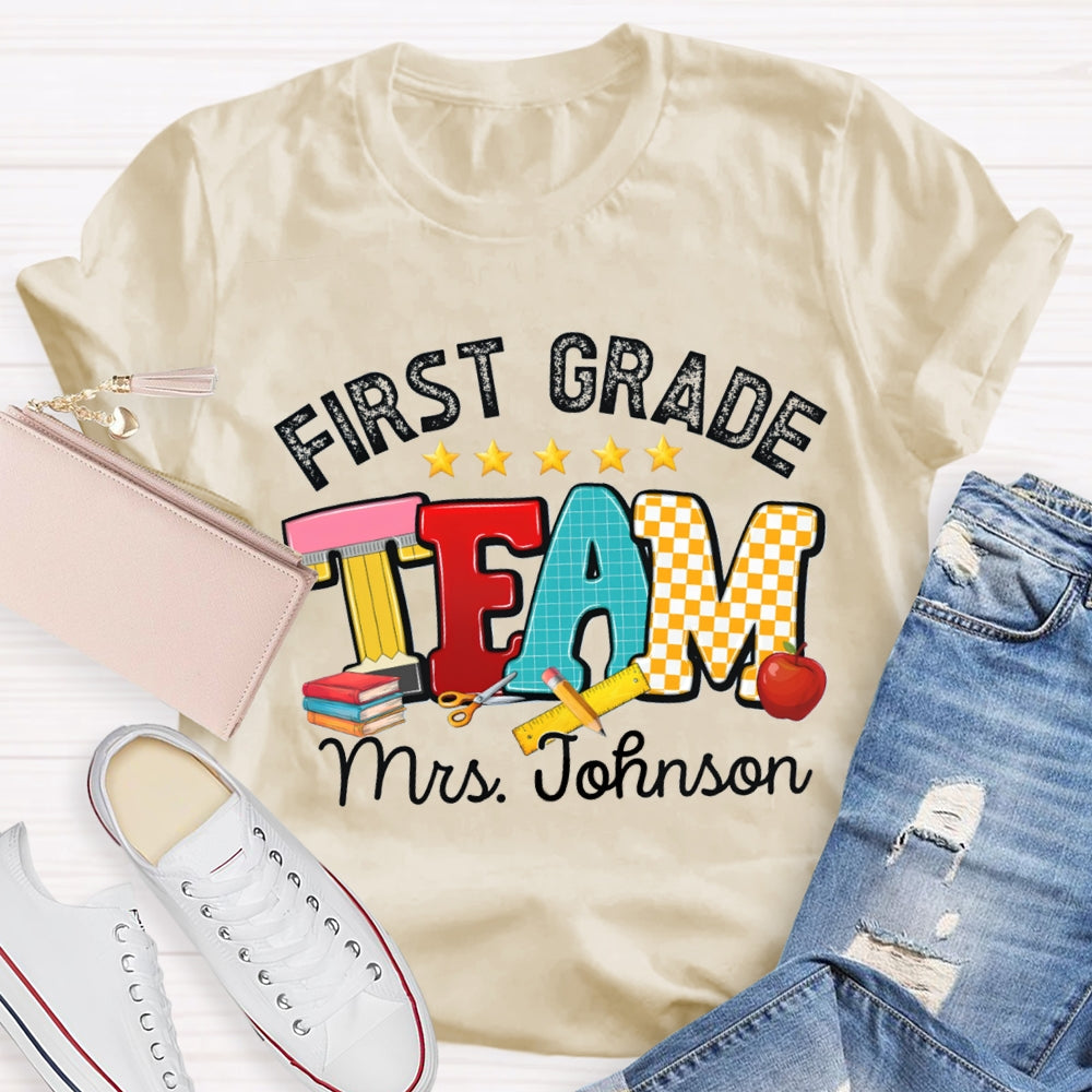 Personalized Name And Grade First Grade Team Little Star T-shirt