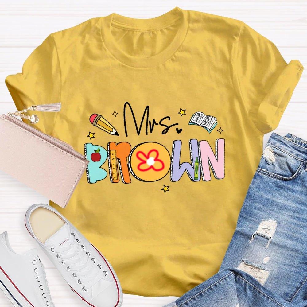 Personalized Name Mrs Brown Colorful Letter Book T-shirt