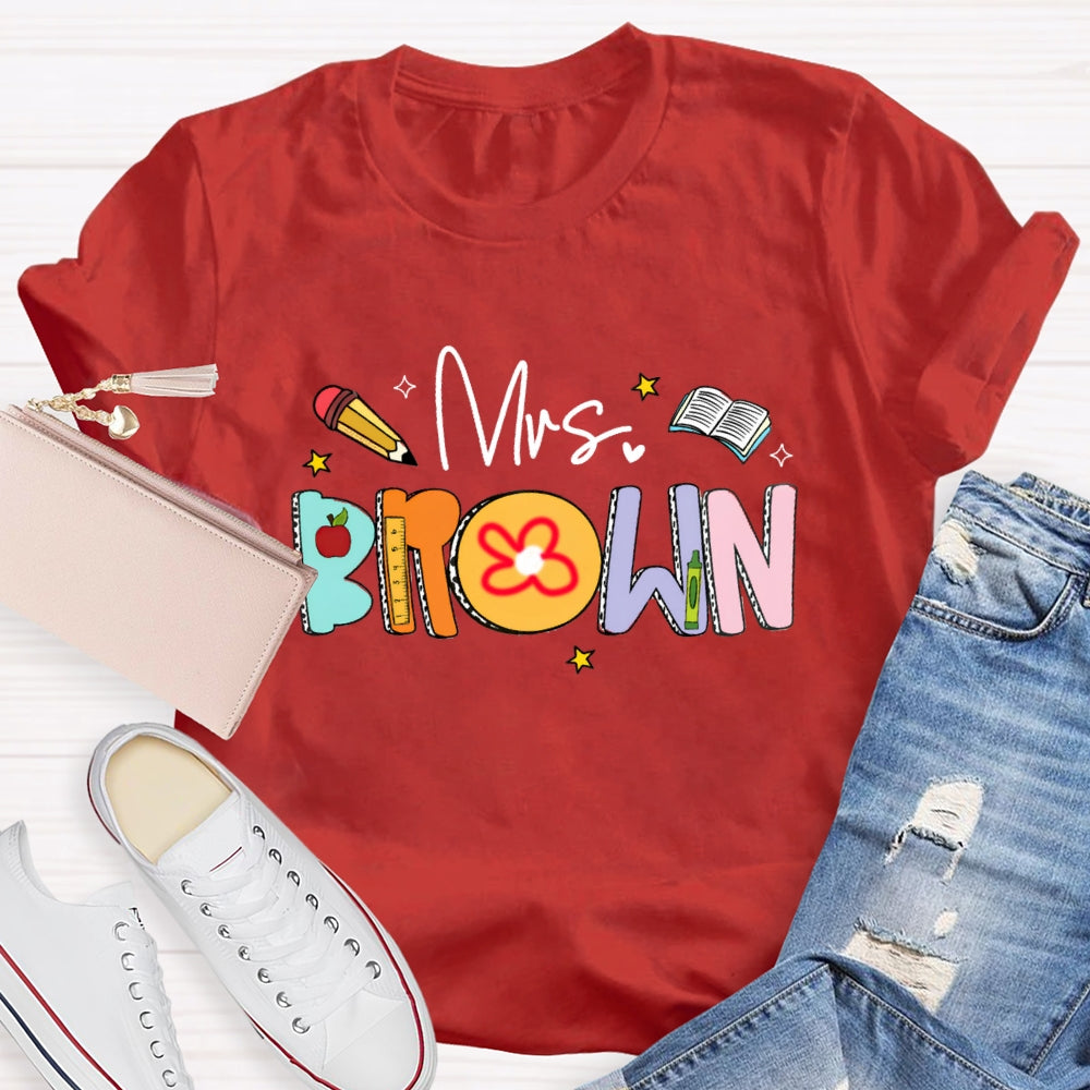 Personalized Name Mrs Brown Colorful Letter Book T-shirt