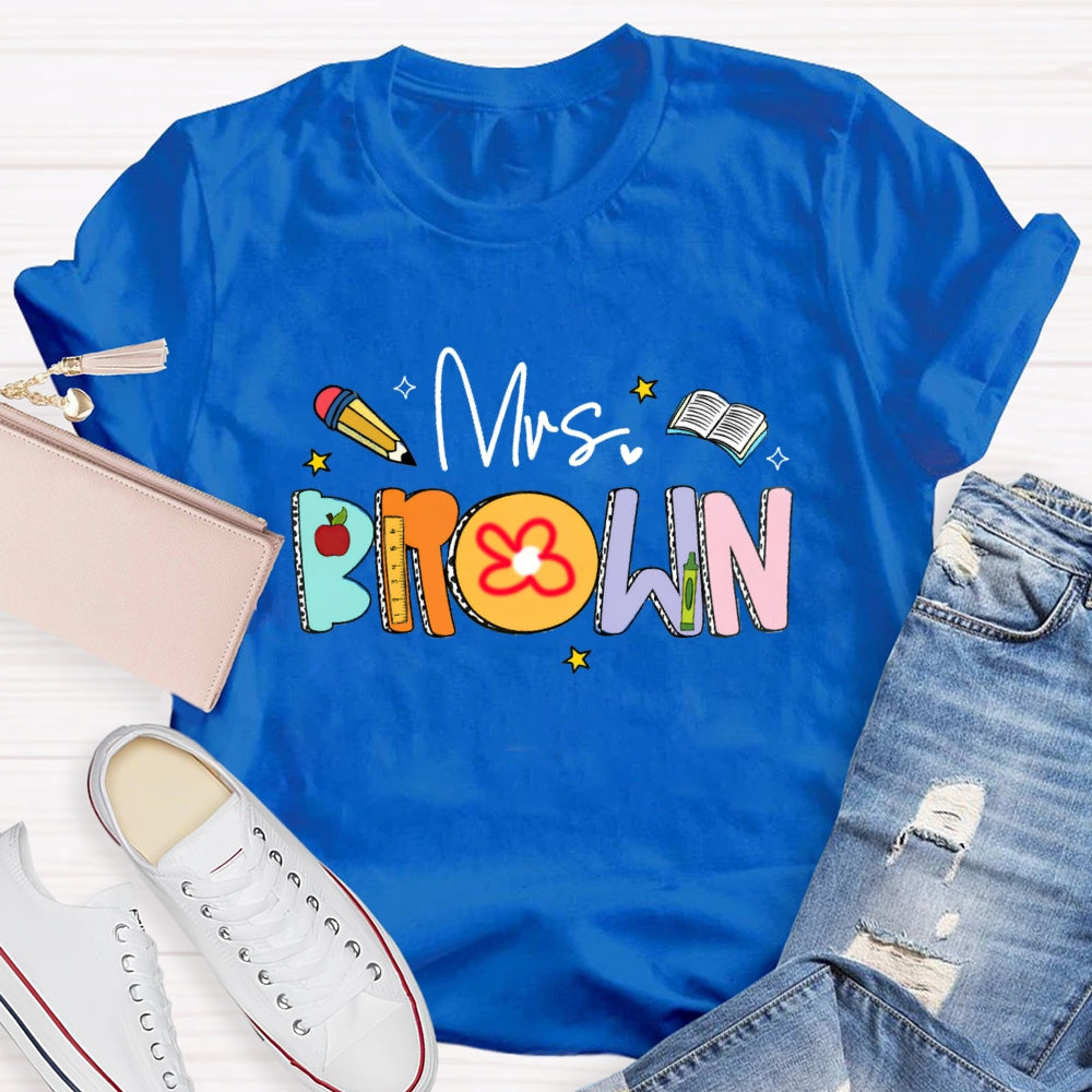 Personalized Name Mrs Brown Colorful Letter Book T-shirt