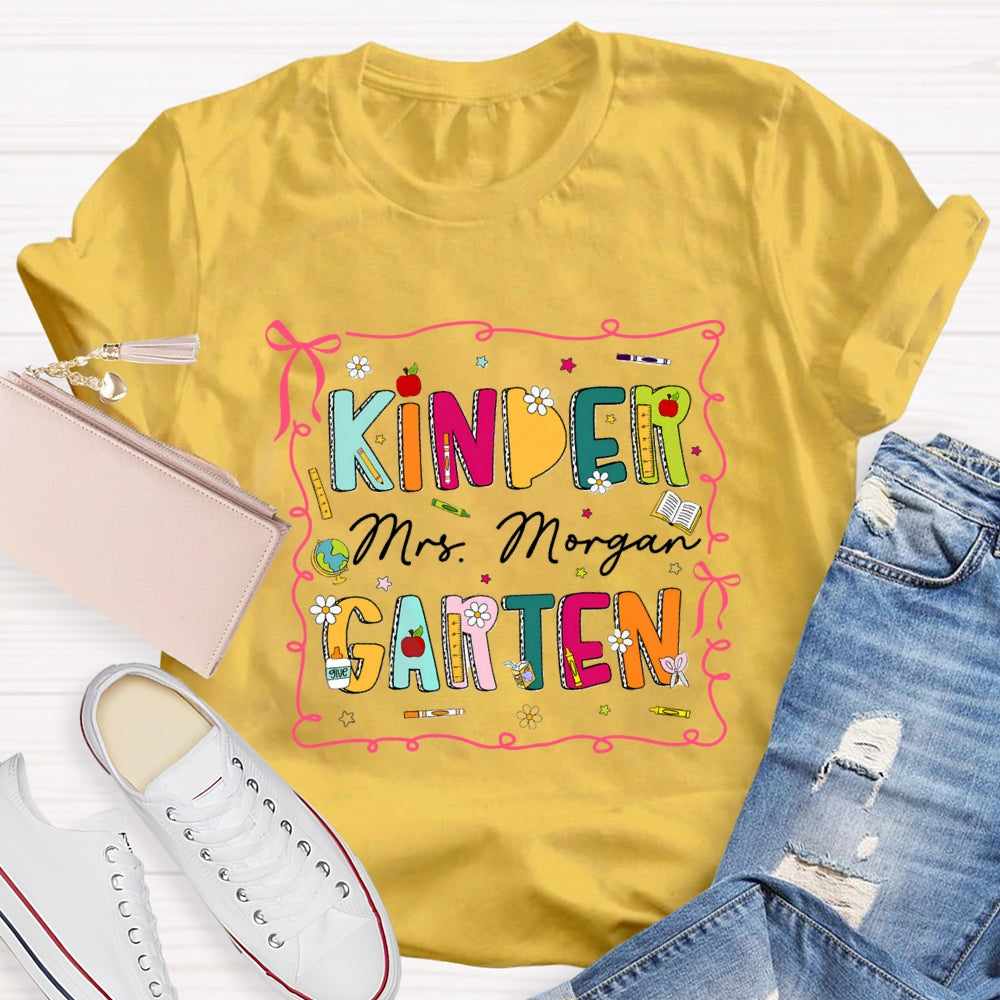 Personalized Grade And Name Pink Circle Colorful Letter T-shirt