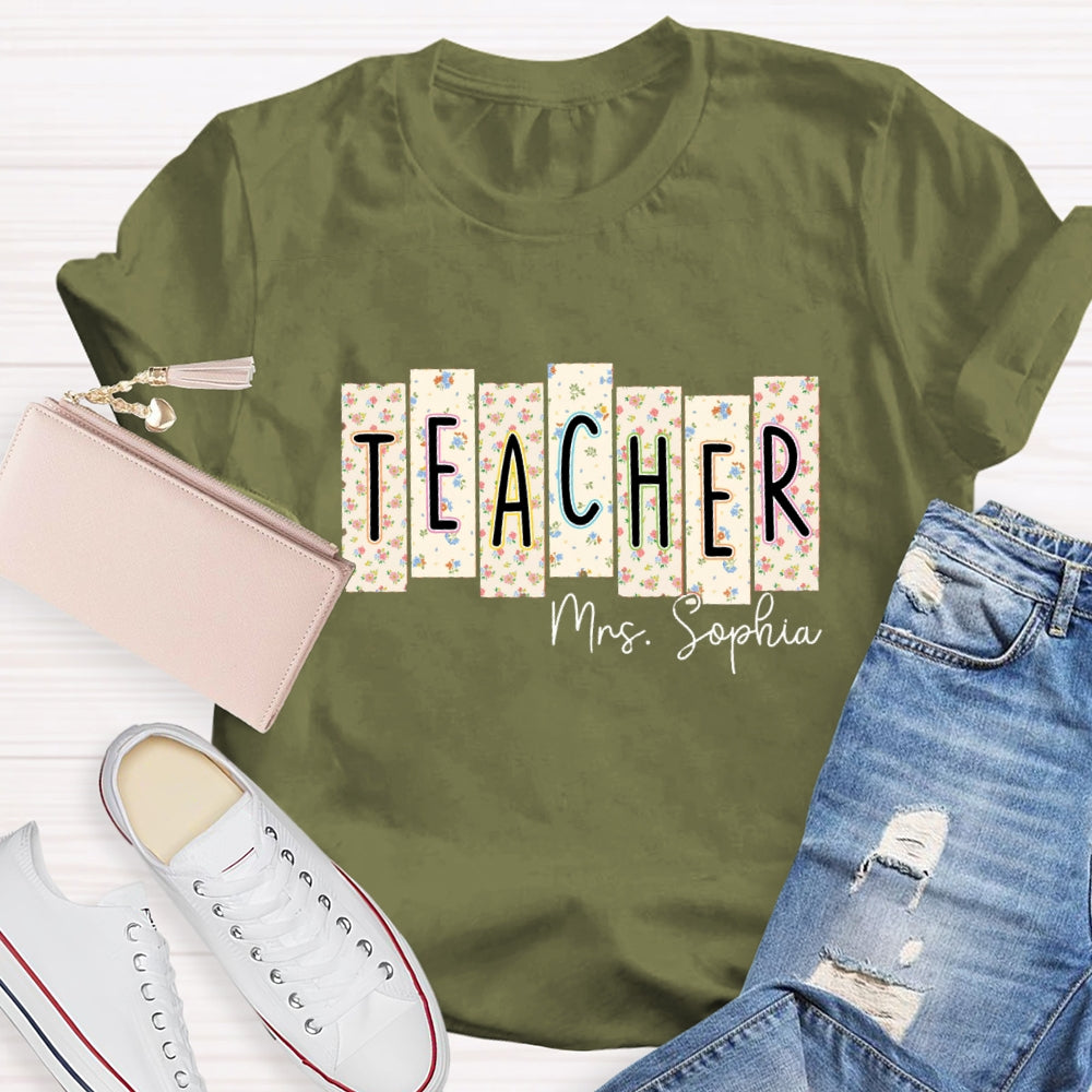 Personalized Teacher Name Floral Square T-shirt
