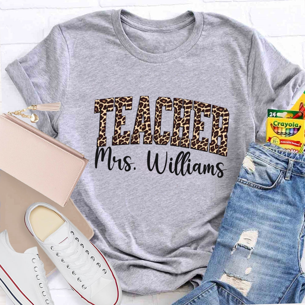 Personalized Name Leopard Printed Teacher Back To School T-shirt