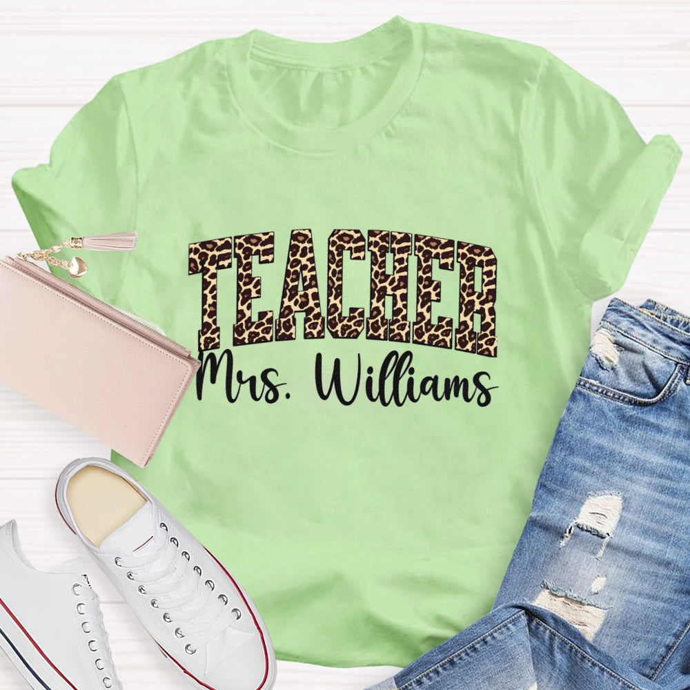 Personalized Name Leopard Printed Teacher Back To School T-shirt
