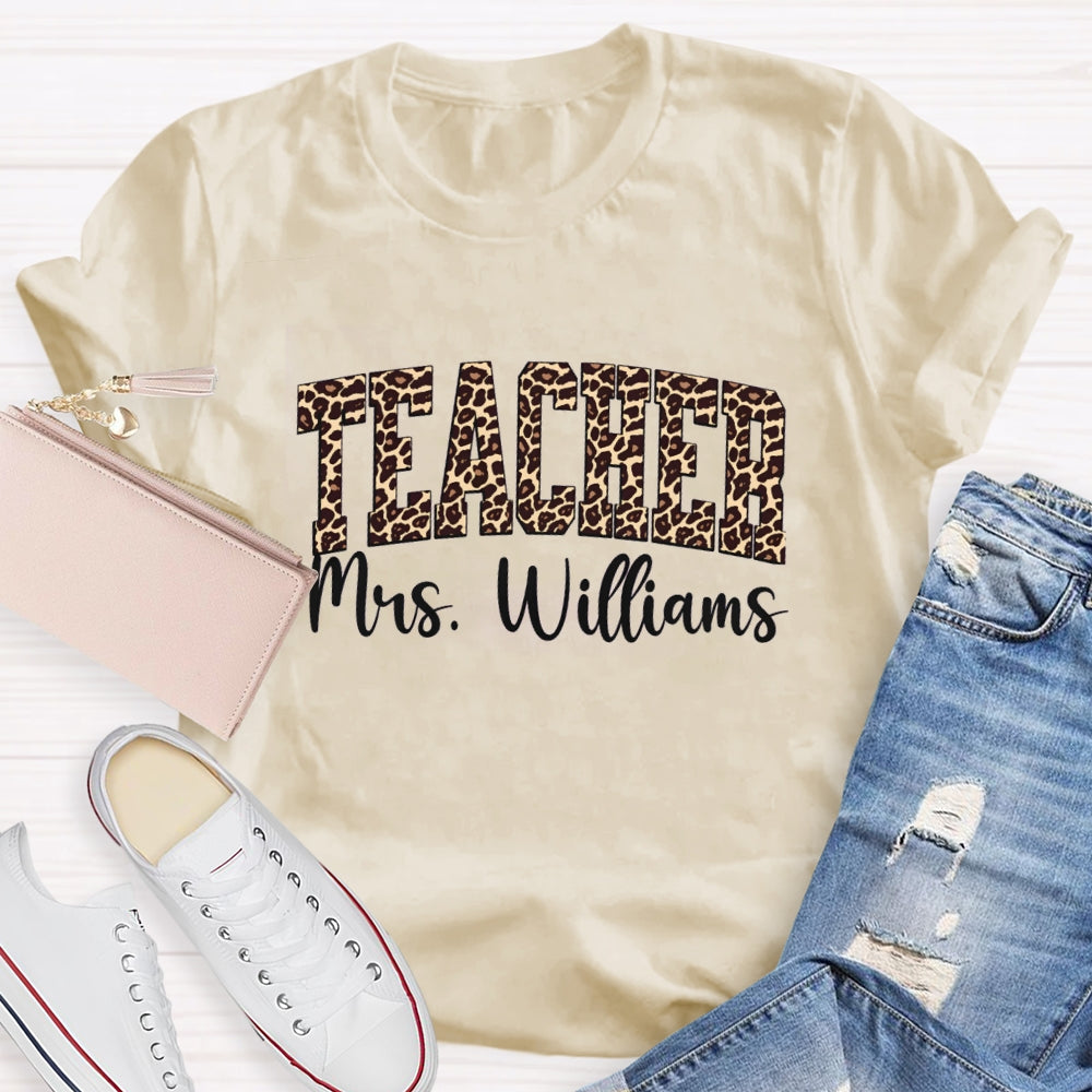 Personalized Name Leopard Printed Teacher Back To School T-shirt