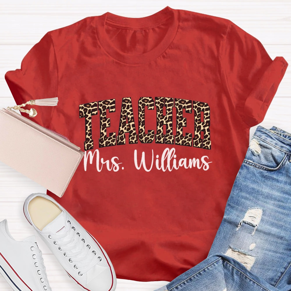 Personalized Name Leopard Printed Teacher Back To School T-shirt