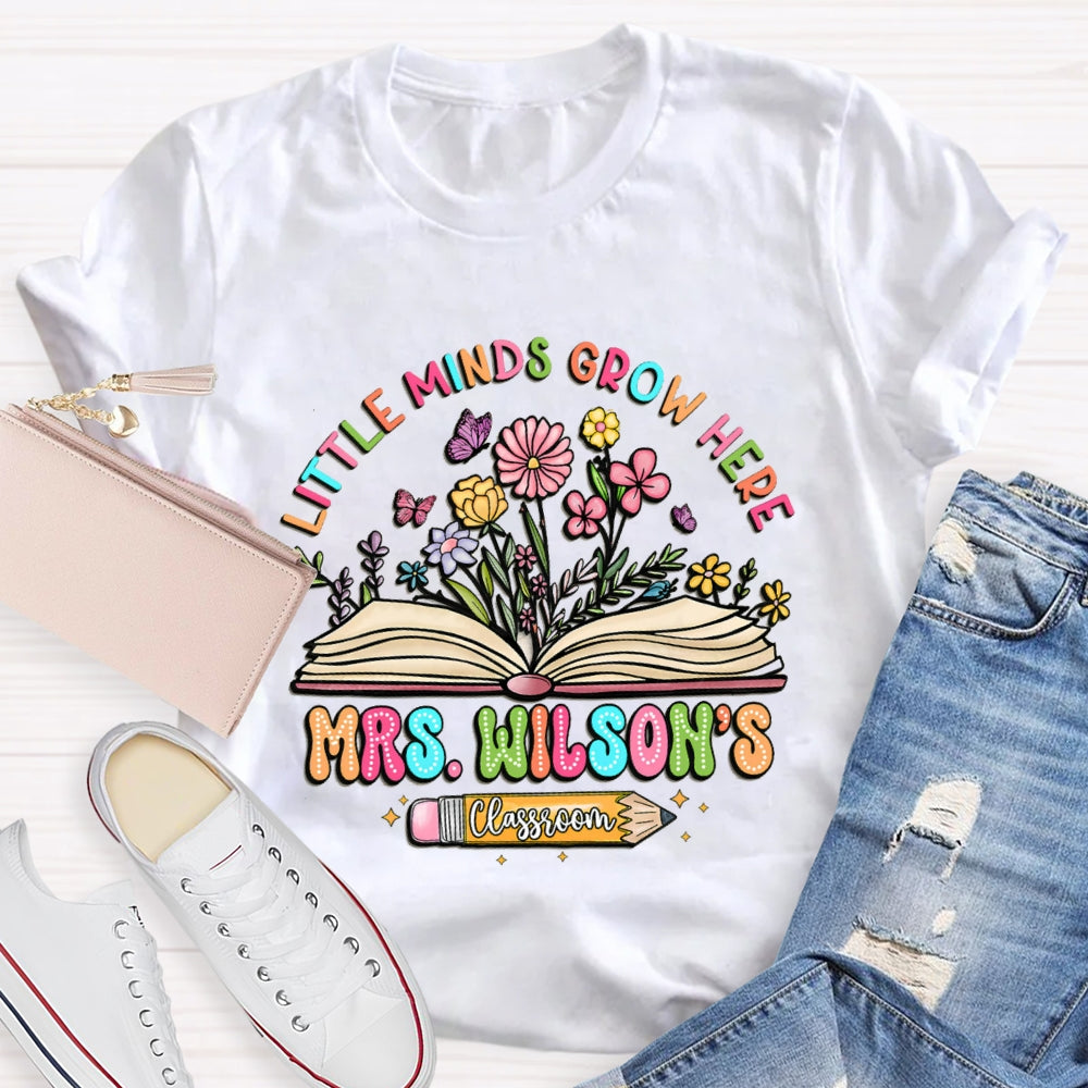 Personalized Name Litter Minds Grow Here Floral T-Shirt