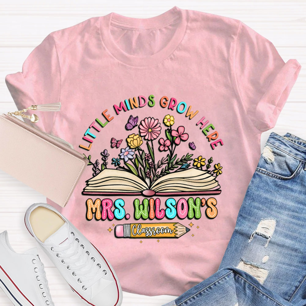 Personalized Name Litter Minds Grow Here Floral T-Shirt