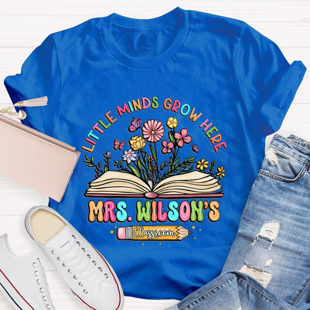 Personalized Name Litter Minds Grow Here Floral T-Shirt