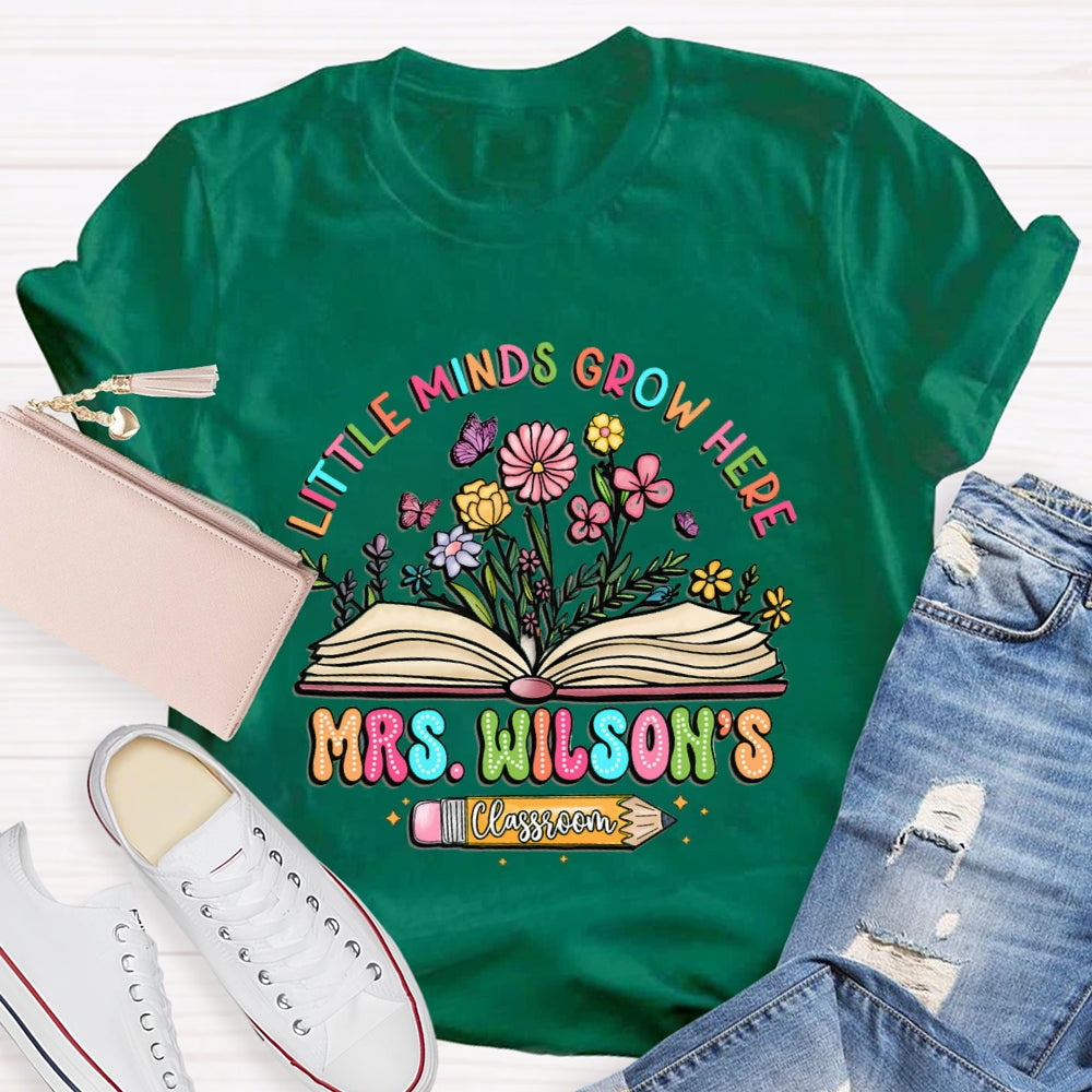 Personalized Name Litter Minds Grow Here Floral T-Shirt