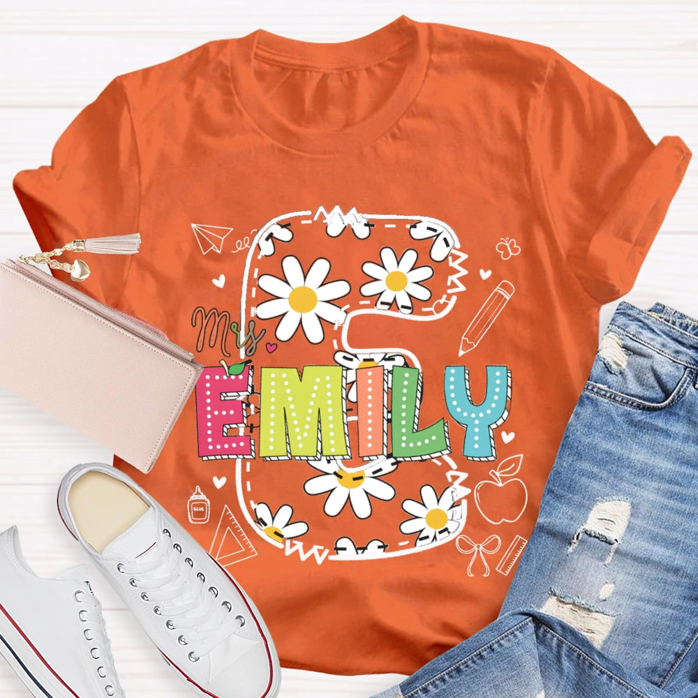 Personalized Name Daisy Print Teacher T-shirt