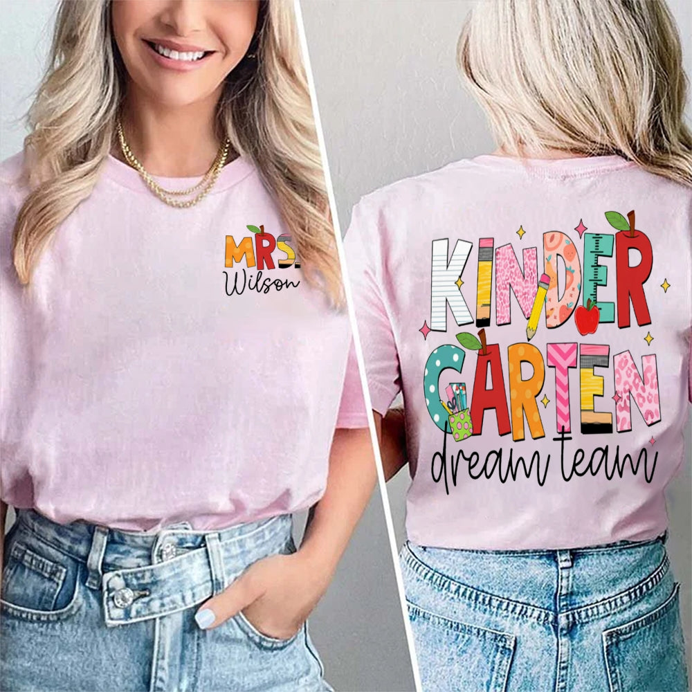 Personalized Name Kinder Garten Dream Team Colorful Gradient Print Double Printed T-shirt