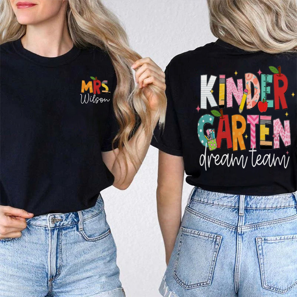 Personalized Name Kinder Garten Dream Team Colorful Gradient Print Double Printed T-shirt