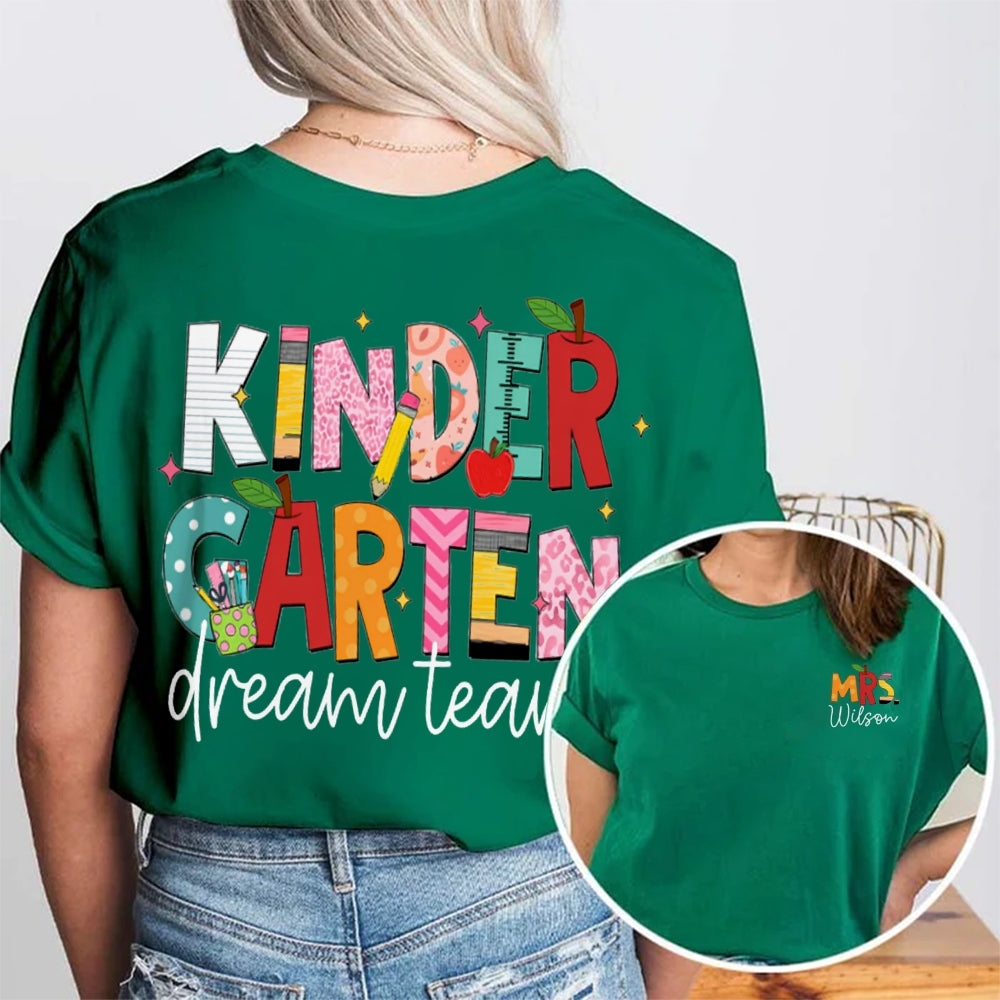 Personalized Name Kinder Garten Dream Team Colorful Gradient Print Double Printed T-shirt