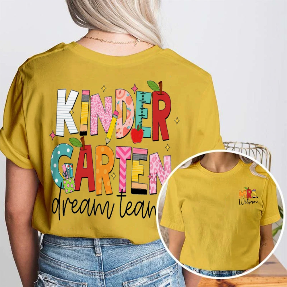 Personalized Name Kinder Garten Dream Team Colorful Gradient Print Double Printed T-shirt