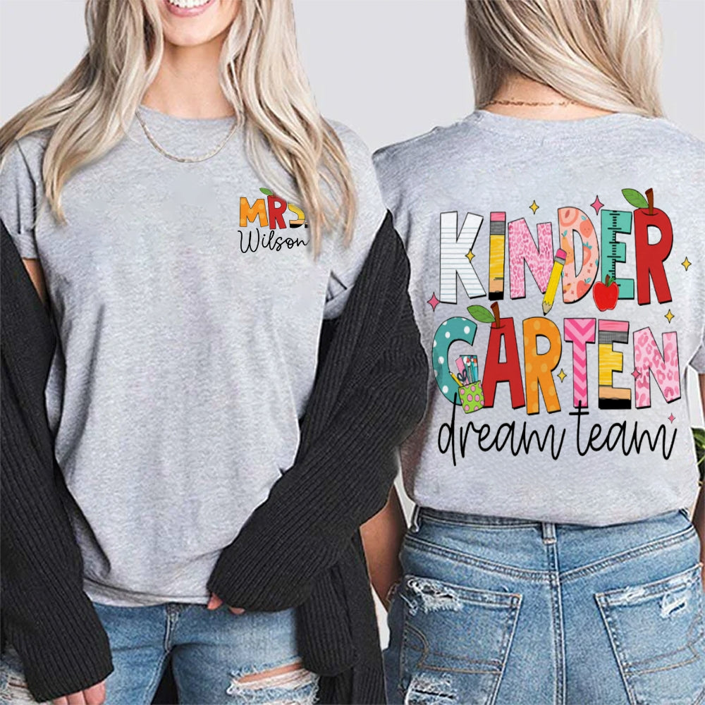 Personalized Name Kinder Garten Dream Team Colorful Gradient Print Double Printed T-shirt