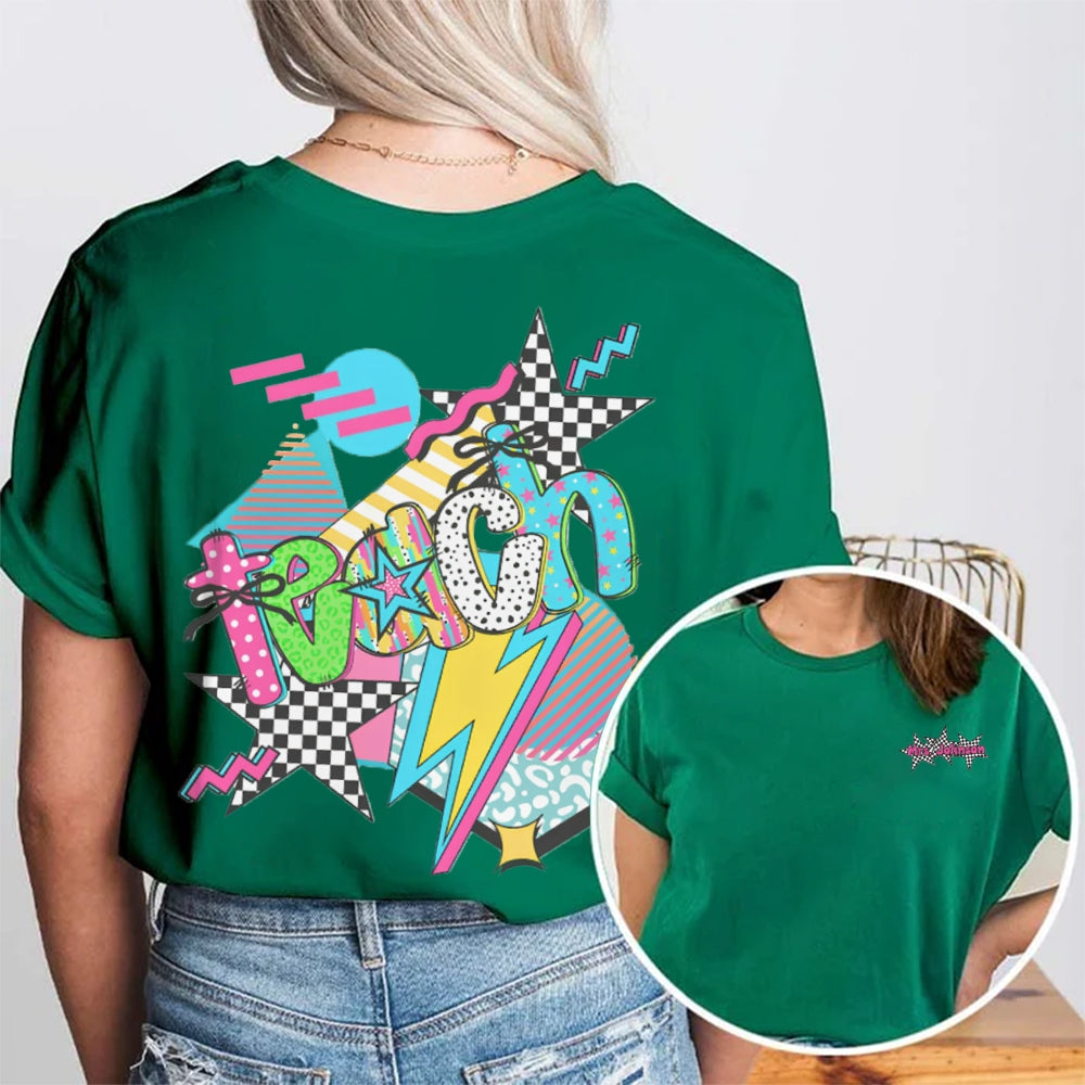 Personalized Name Teach Colorful Polka Dot And Stripe Print Double Printed T-shirt