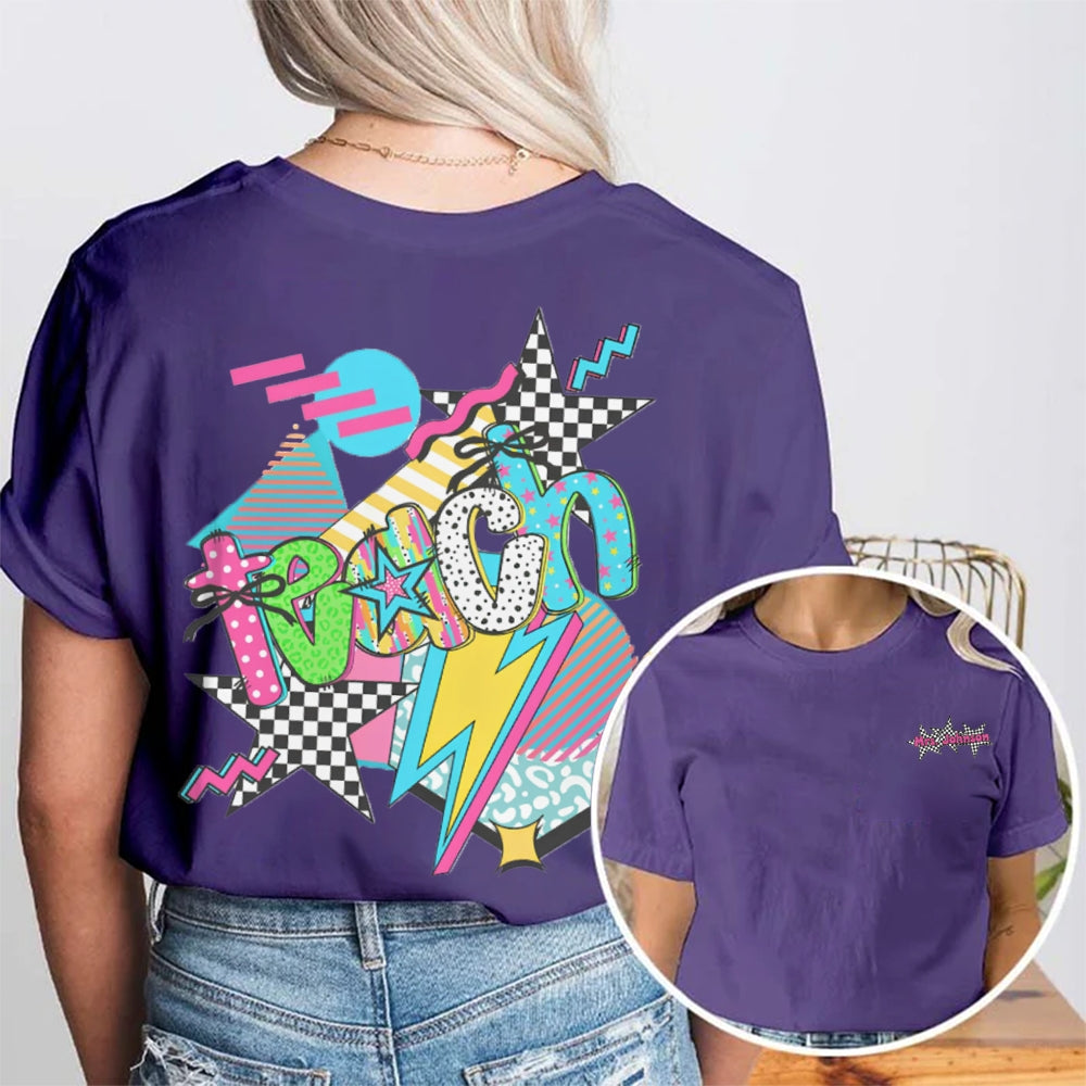 Personalized Name Teach Colorful Polka Dot And Stripe Print Double Printed T-shirt
