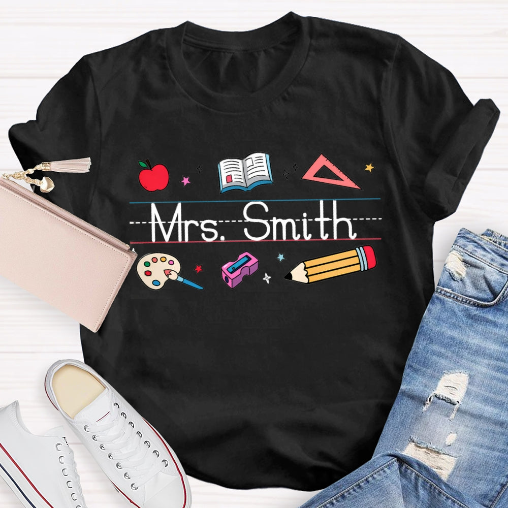 Personalized Name Apple Book Ruler Paint Tray Pencil T-shirt