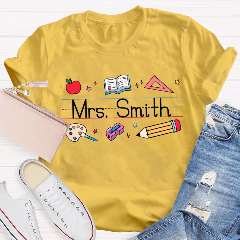 Personalized Name Apple Book Ruler Paint Tray Pencil T-shirt