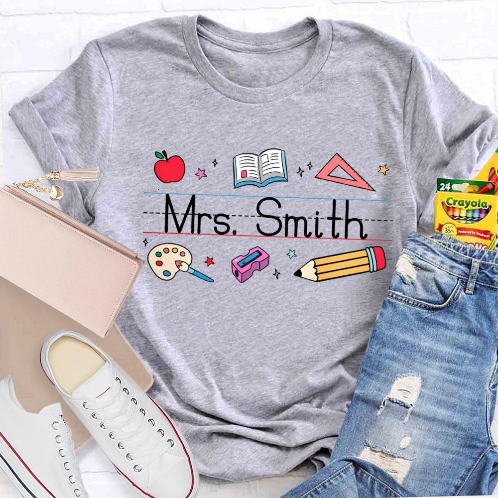 Personalized Name Apple Book Ruler Paint Tray Pencil T-shirt
