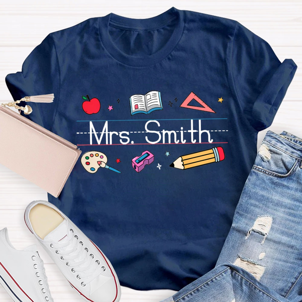 Personalized Name Apple Book Ruler Paint Tray Pencil T-shirt