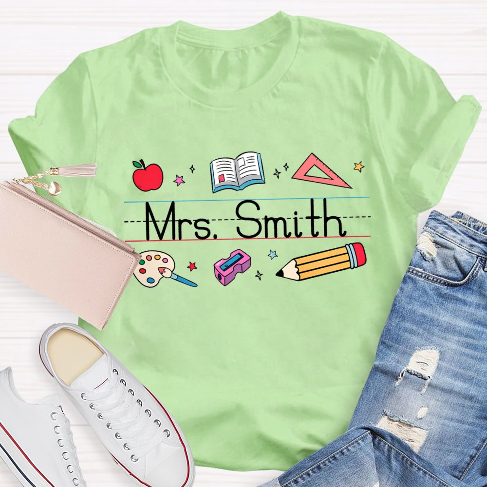 Personalized Name Apple Book Ruler Paint Tray Pencil T-shirt