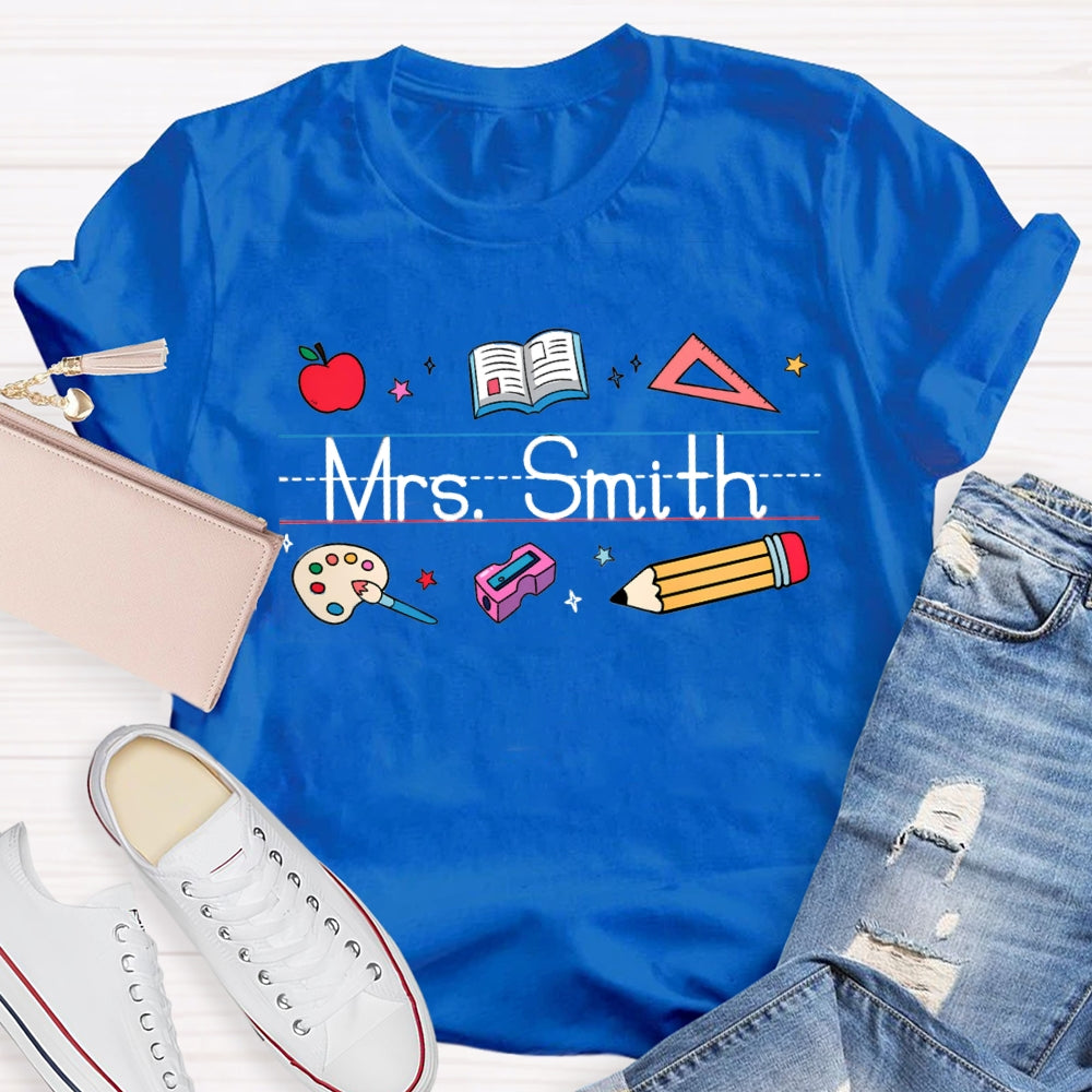 Personalized Name Apple Book Ruler Paint Tray Pencil T-shirt