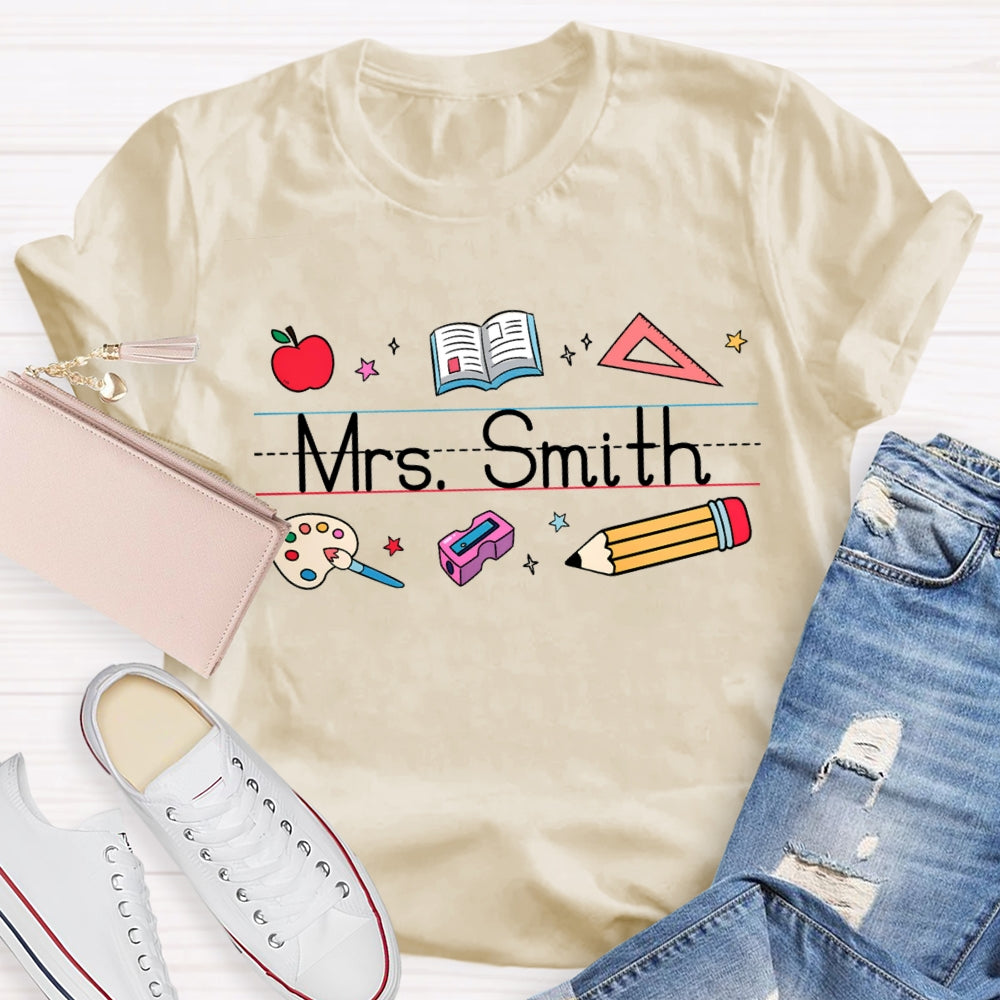 Personalized Name Apple Book Ruler Paint Tray Pencil T-shirt