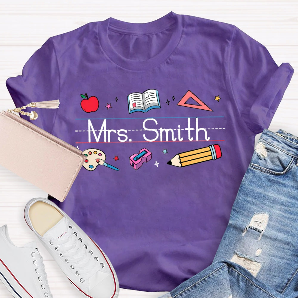 Personalized Name Apple Book Ruler Paint Tray Pencil T-shirt