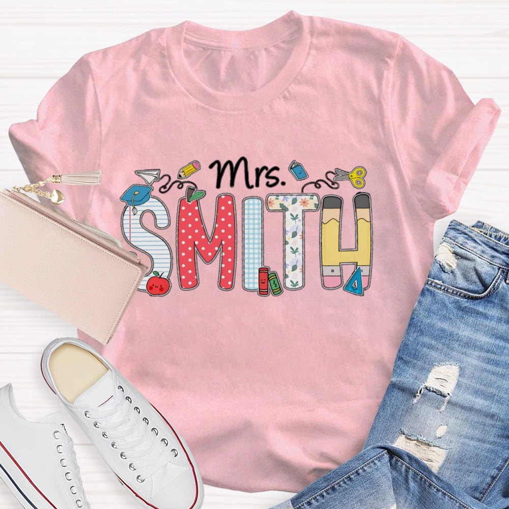Personalized Name Polka Dot Stripes Letters Teacher T-shirt