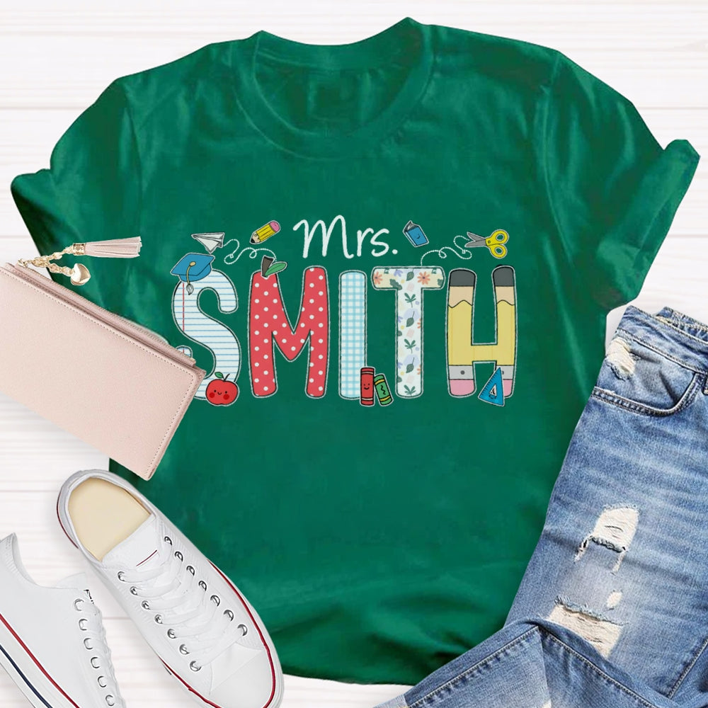 Personalized Name Polka Dot Stripes Letters Teacher T-shirt