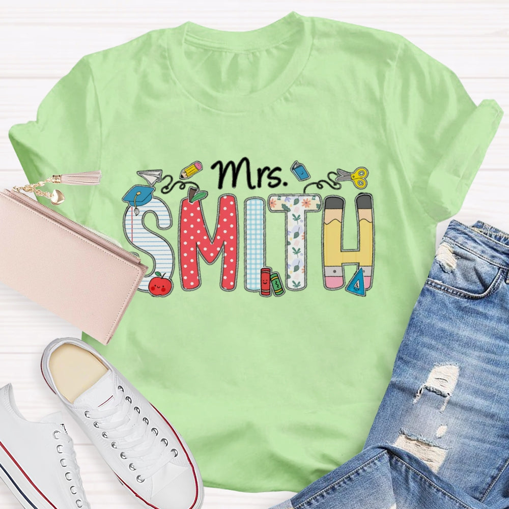 Personalized Name Polka Dot Stripes Letters Teacher T-shirt
