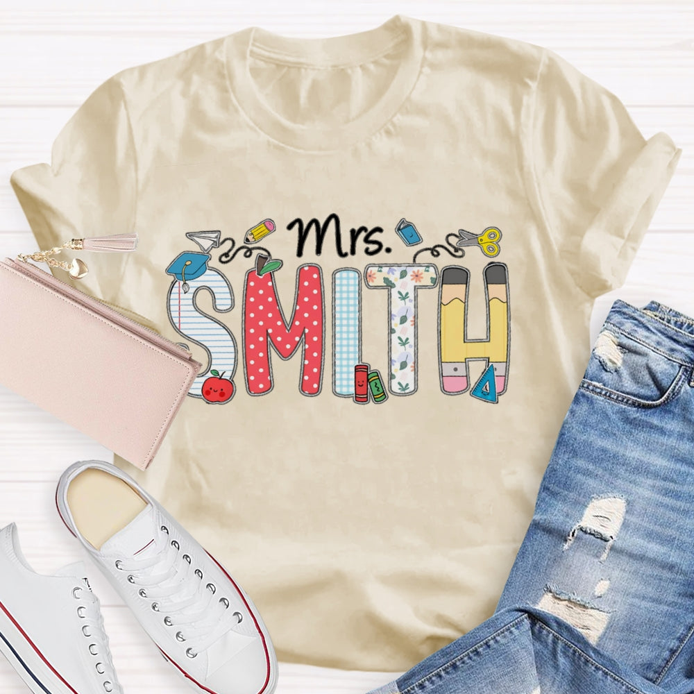 Personalized Name Polka Dot Stripes Letters Teacher T-shirt